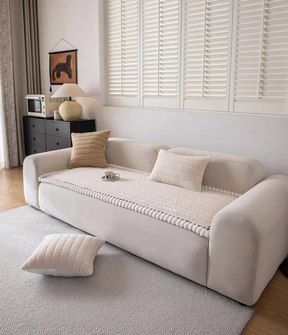 Solid Color Sofa Cushion Cover Non-Slip 2025 Autumn Wide Striped Sofa Protector Soft Anti-Skid Living Room Sofa Mats